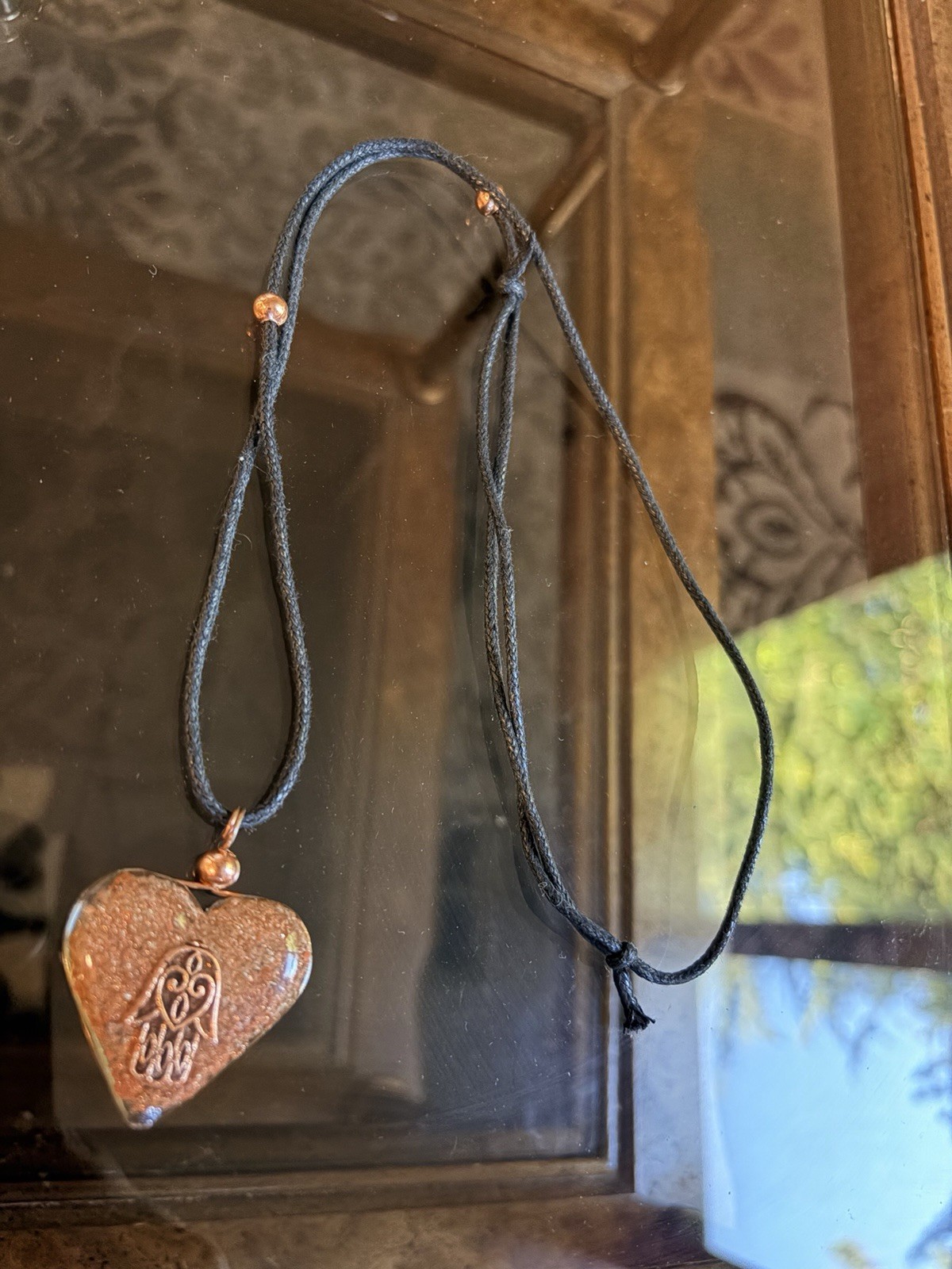 Handcrafted Brown Heart Hamsa Pendant Necklace