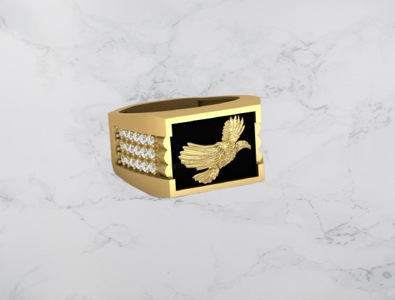 Eagle Signet Ring925 Sterling Silver Black Enamel Cubic Zircon Ring Gift For Him