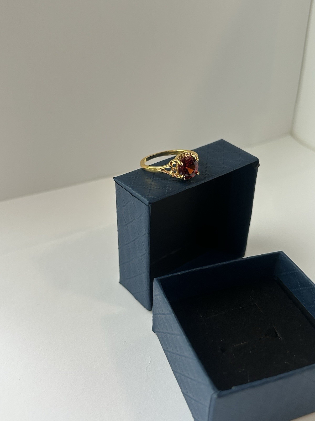 Vintage Red Cubic Zirconia Ring Gold Plated Womens Size 9