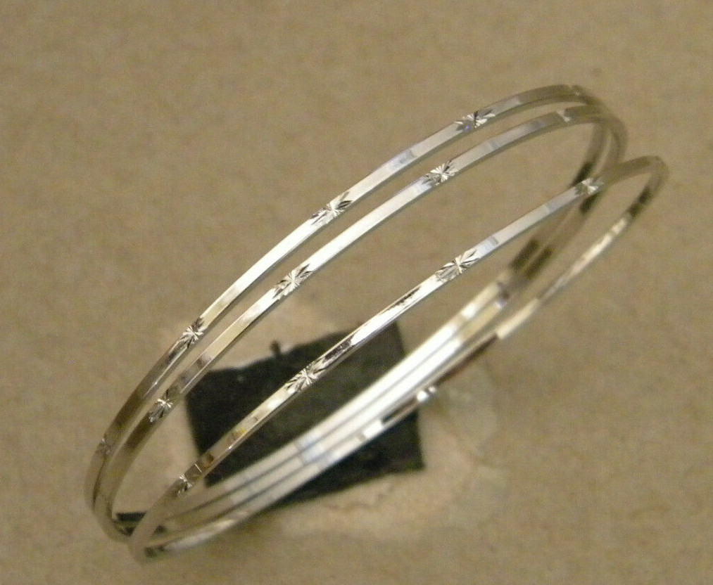 Lady’s Rhodium Plated Bangle Bracelets Set of 3 1.5mm Wide Fashion Jewelry