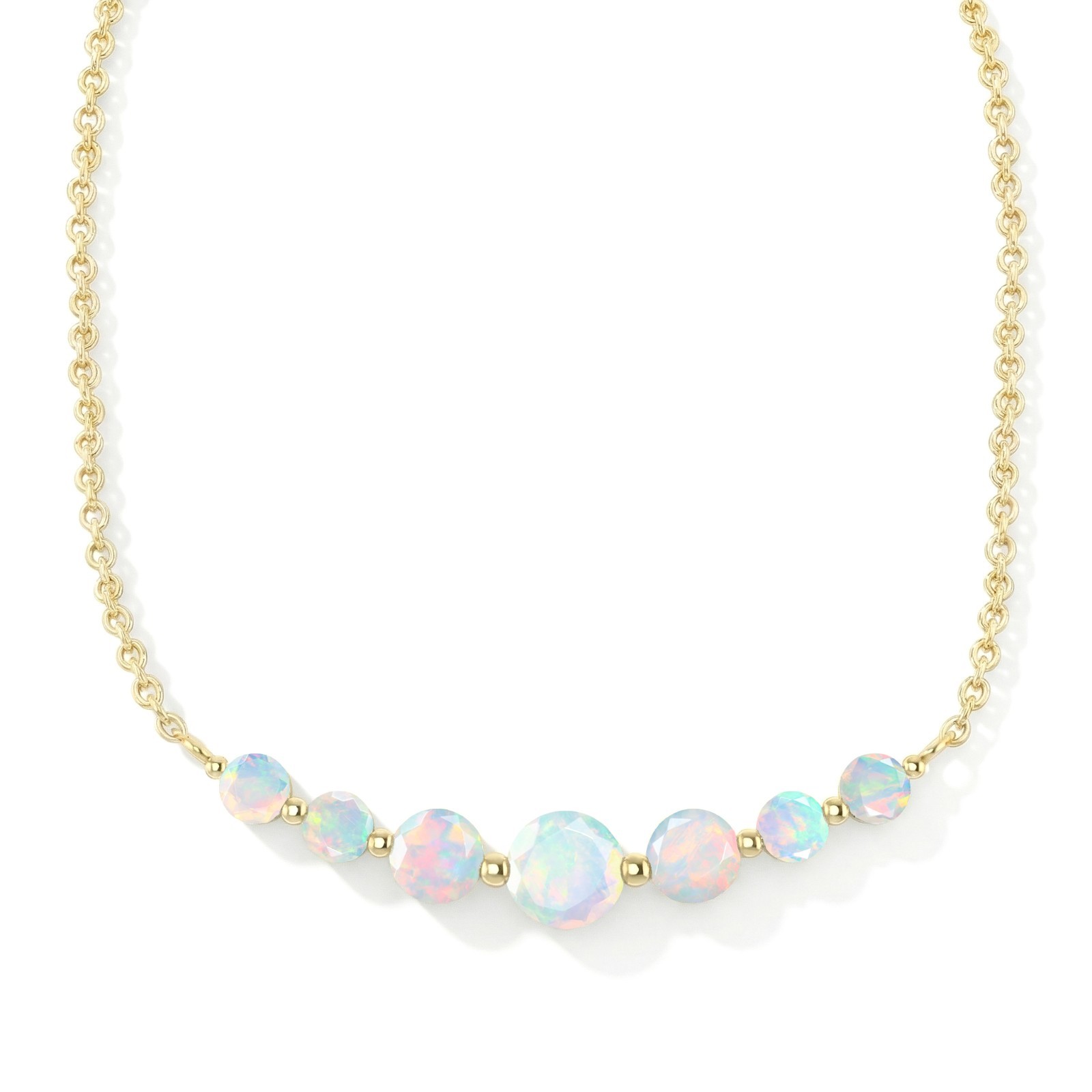 White Fire Opal Gemstone Bar Necklace, AAA White Opal Gemstone Chain Pendant