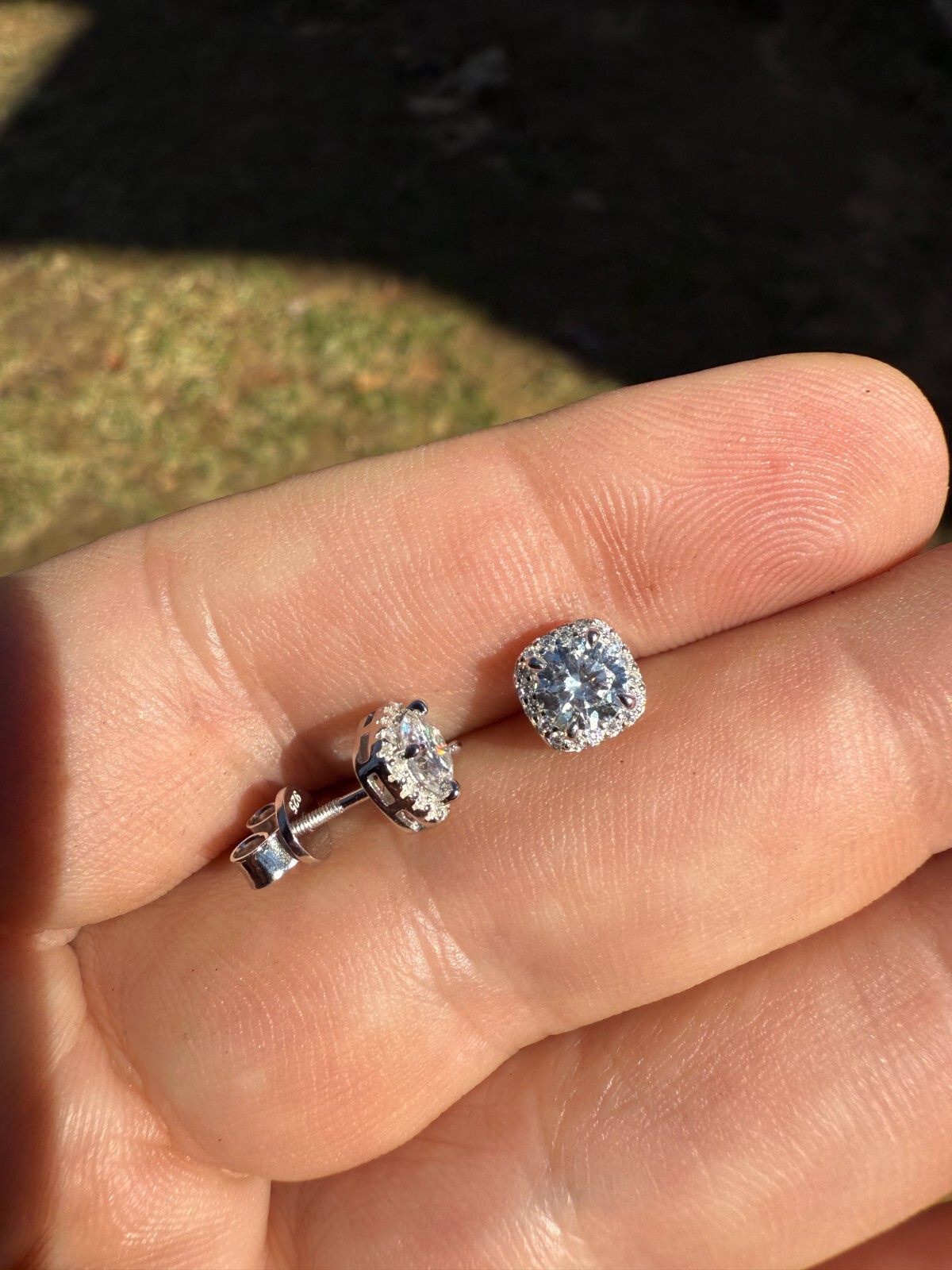 Real Moissanite Square Halo Stud Earrings 925 Silver Hip Hop Mens Ladies Iced
