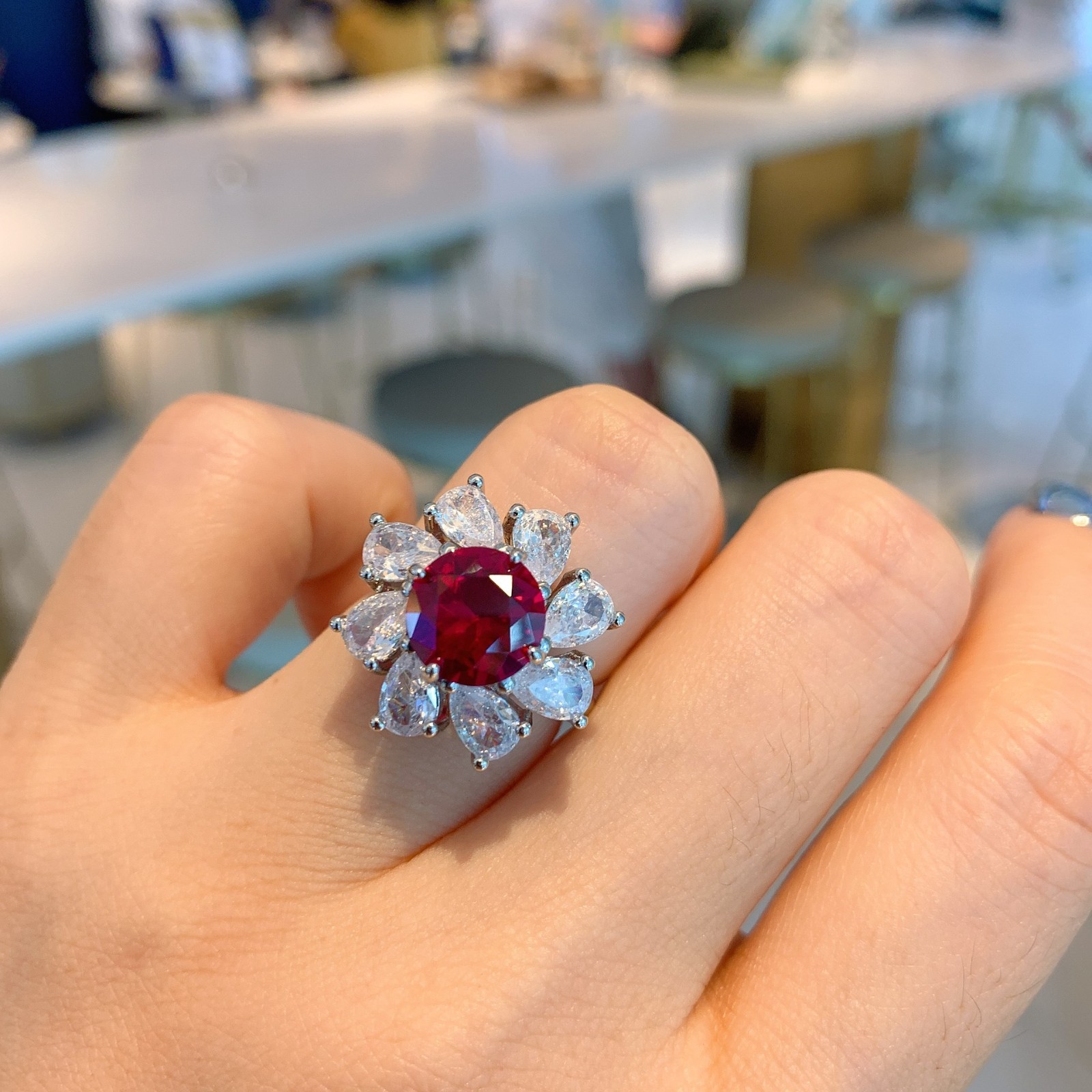 Pink Ring, Instagram-Style Red Corundum Ring, Gold-Toned Band