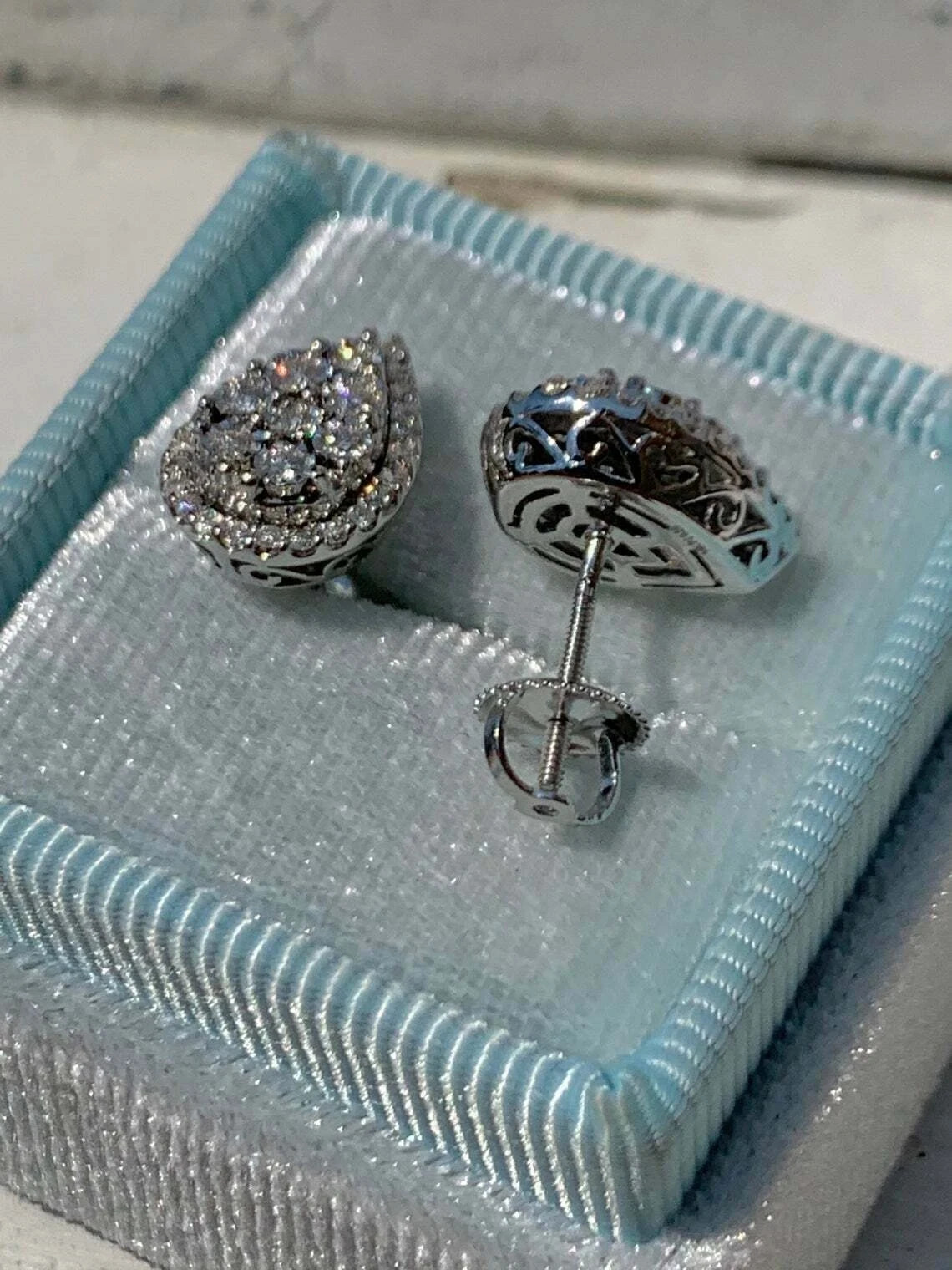 1.50Ct Lab Created Round Cut Diamond Pear Stud Earrings 14K White Gold Finish