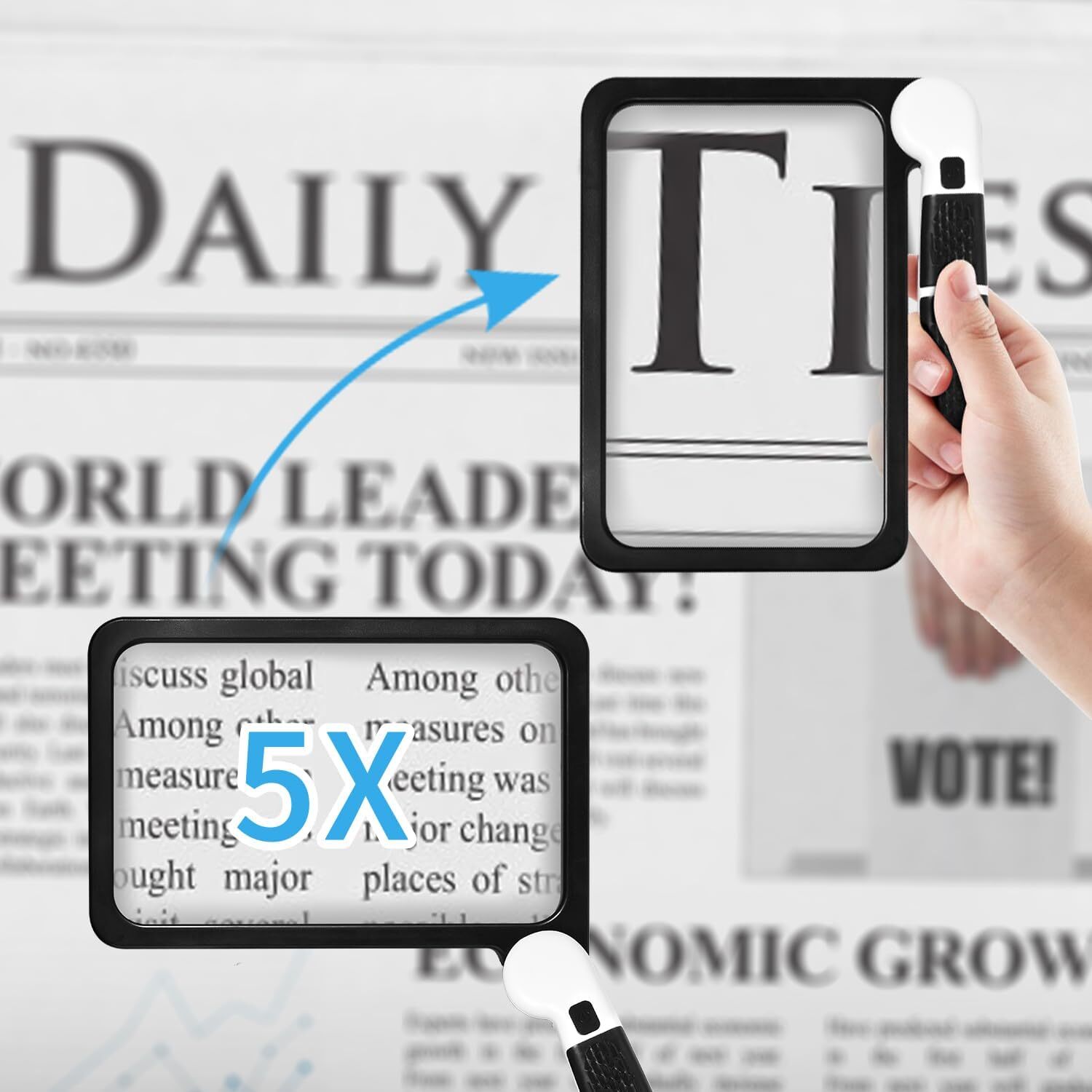 5X Reading Magnifier w/ Light Large Full Page Foldable Handheld Magnifying Glass