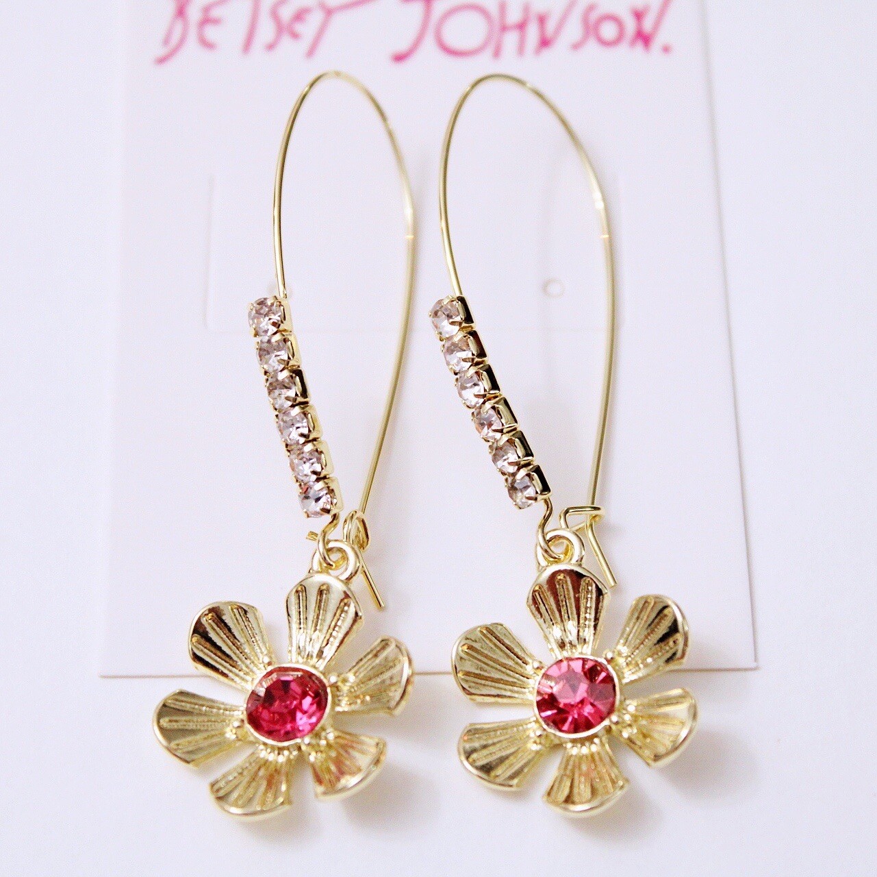 US Seller Betsey Johnson Flower Long Drop Earrings
