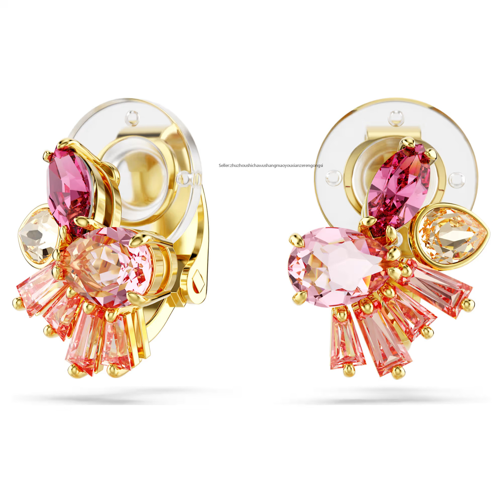 Gema Pink Gold Tone Plated Clip Earrings Mixed Cuts Flower New