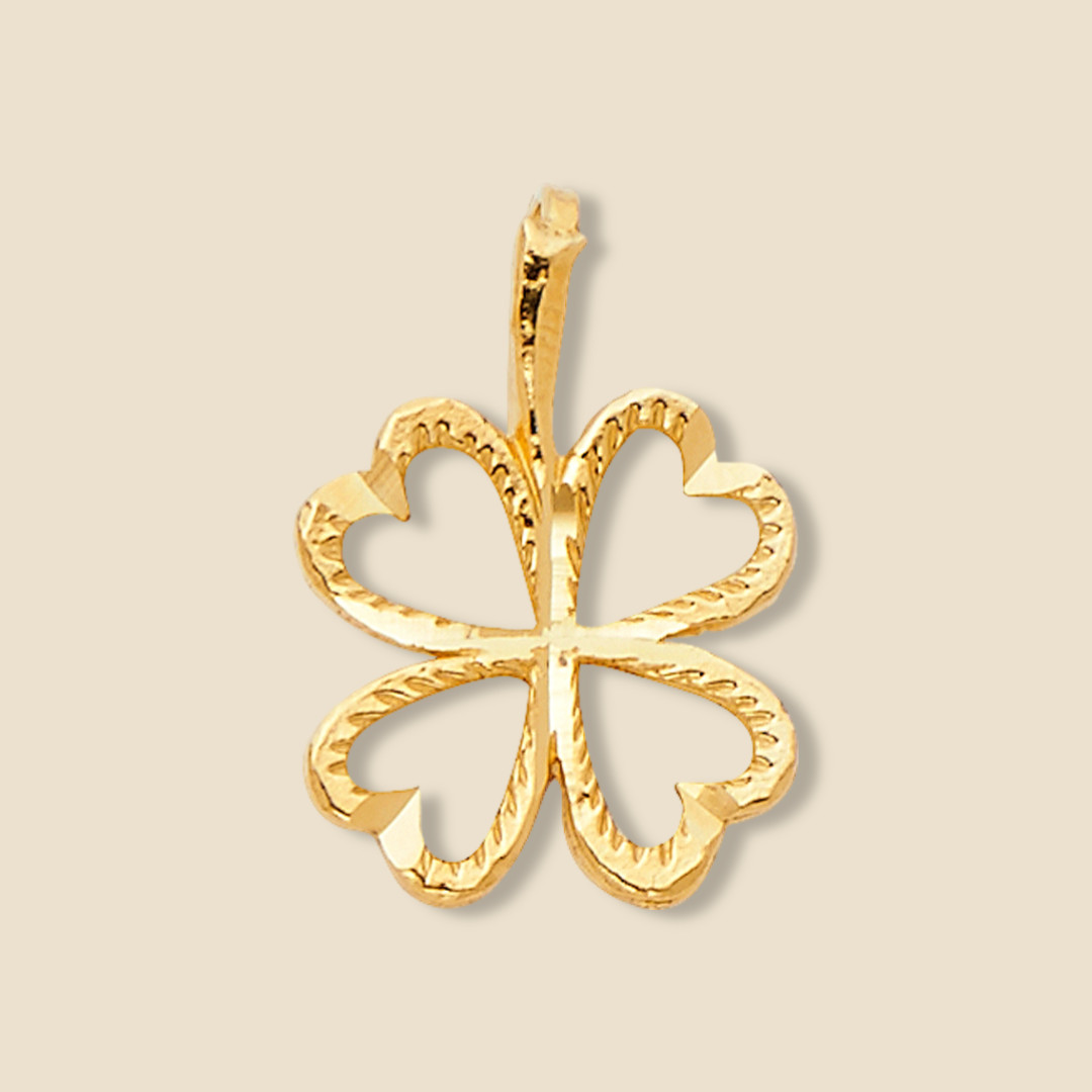 14K Yellow Gold Heart Clover Pendant – Lucky Charm – Real Solid Gold