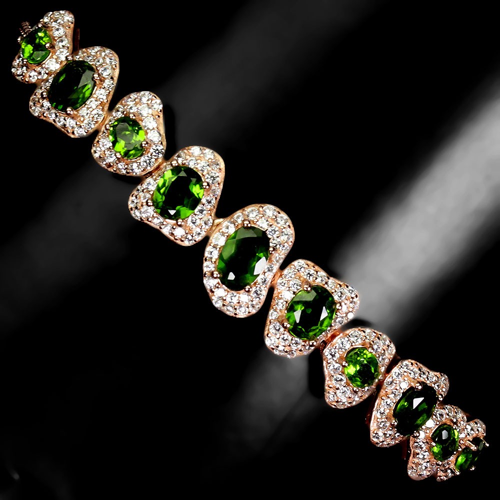 925 Sterling Silver Bracelet Oval Chrome Diopside 6x4mm Gemstone Jewelry 6.5 In