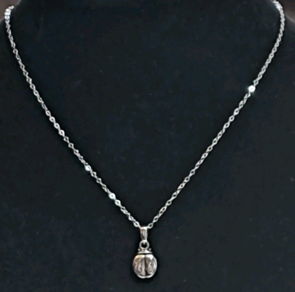 Ralph Lauren RL Signed Sterling Ladybug Pendant Choker Necklace 925 Silver 12″