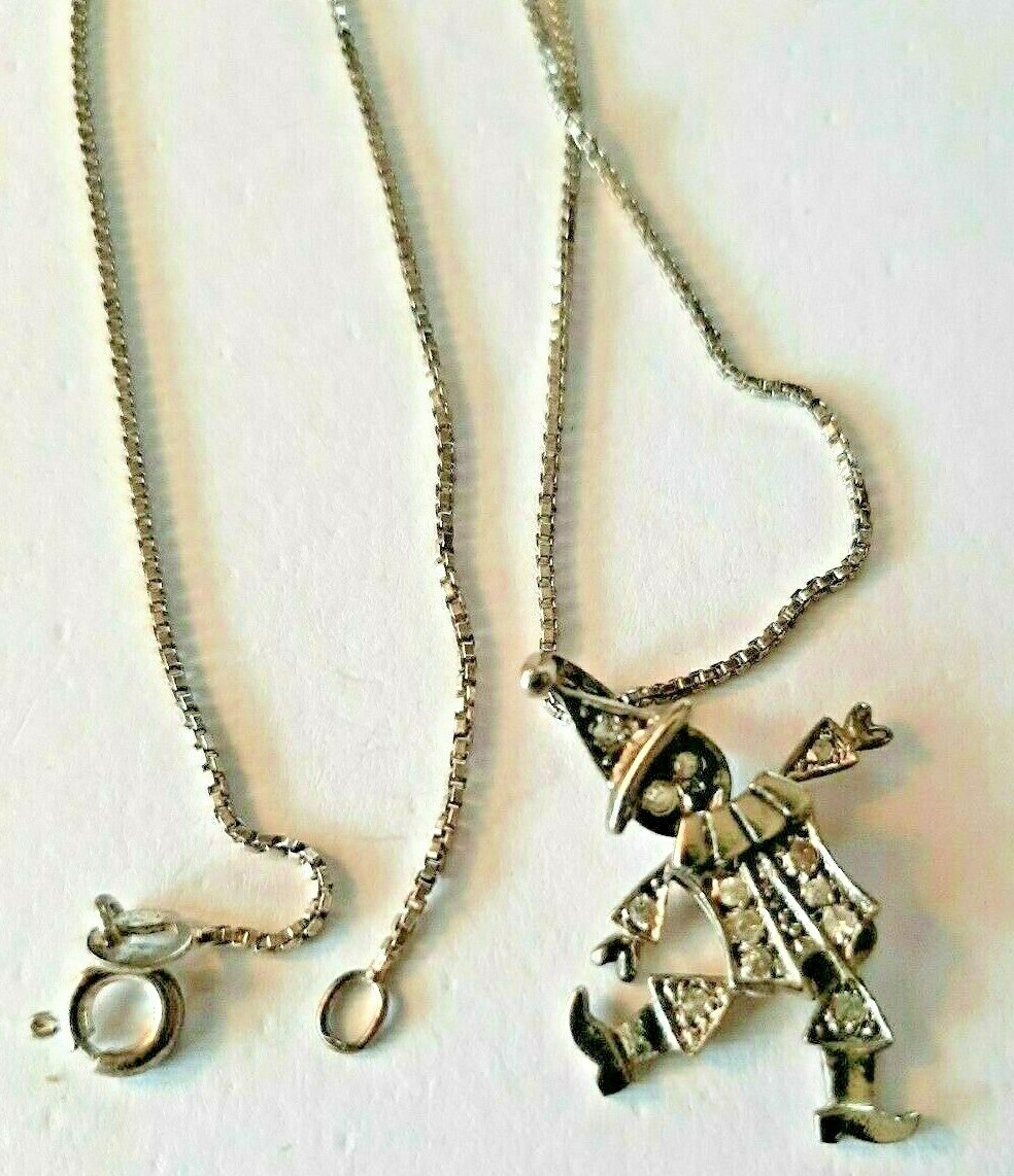 Vintage 925 STERLING SILVER Chain Necklace w/ Scarecrow -18″ – 5.3 Gram