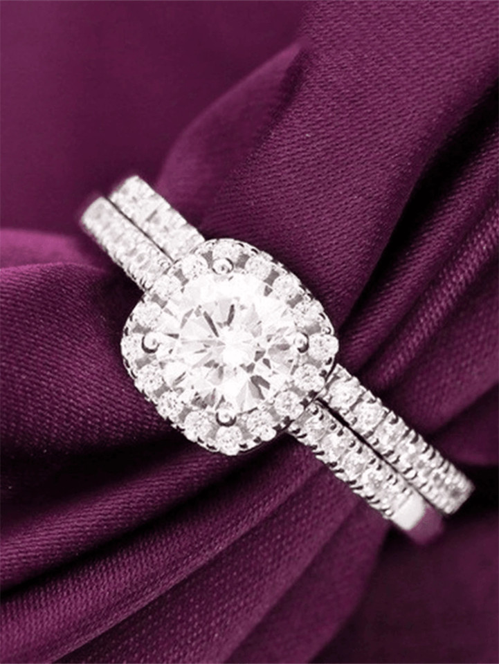 Cubic Zirconia Ring Engagement Wedding Band Silver Tone Sparkly CZ Bridal Gift