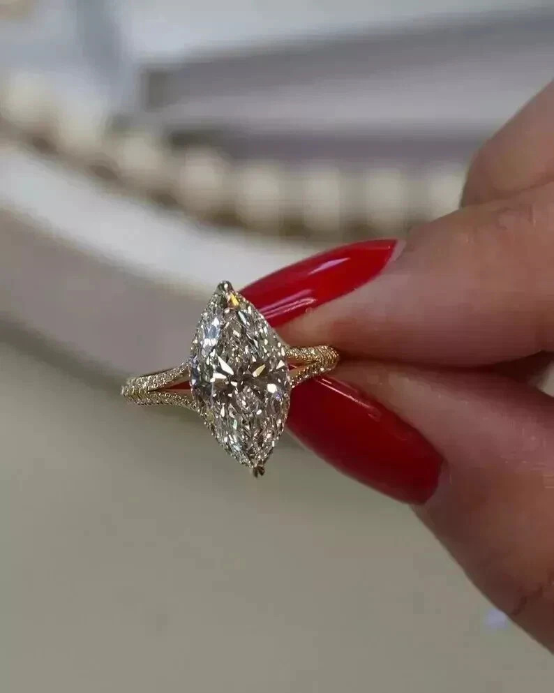 2.00 Ct Marquise Cut Lab Created Diamond Wedding Ring 14K Yellow Gold