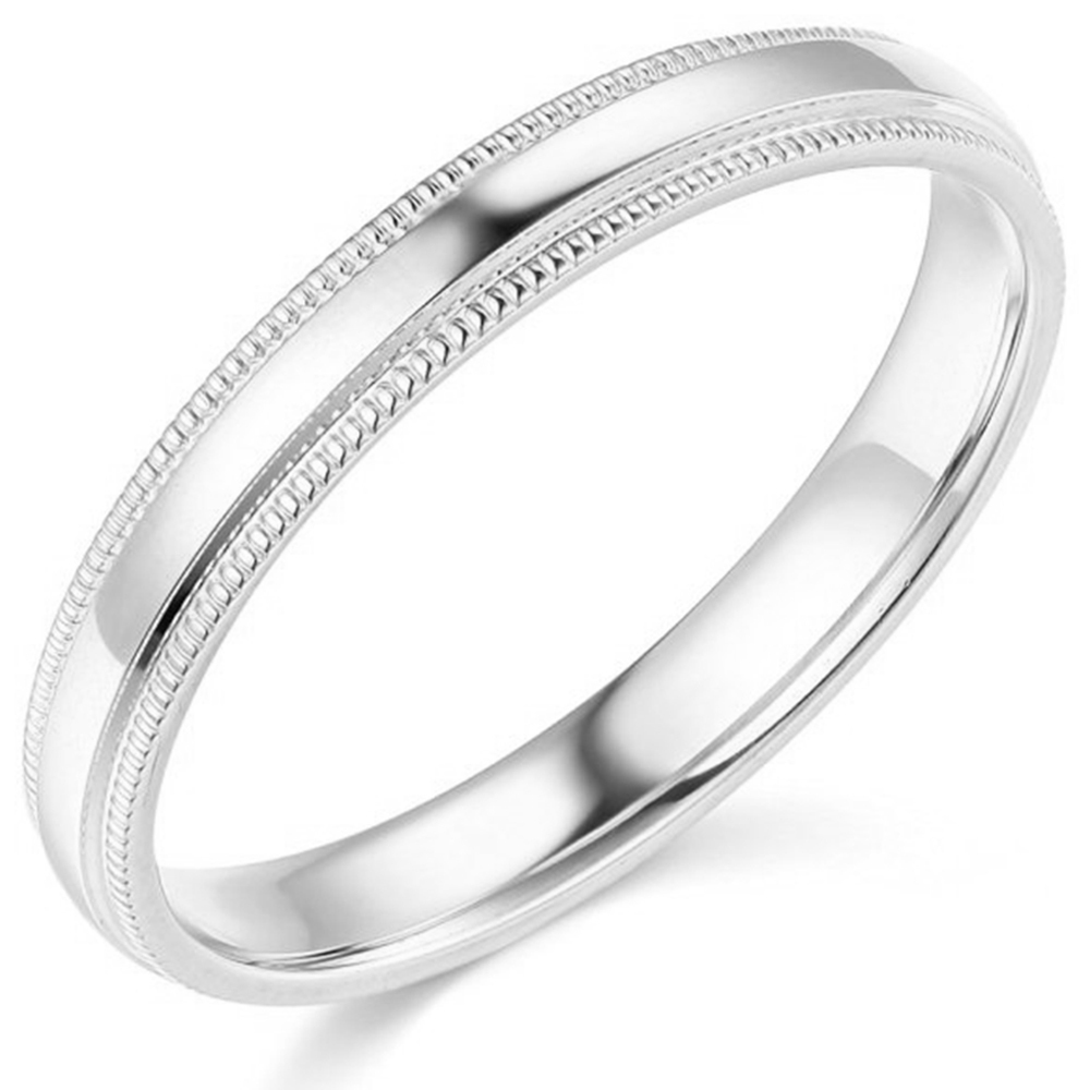 10K White Gold 2mm 3mm 4mm 5mm 6mm Comfort Fit Men Women Milgrain Wedding Band