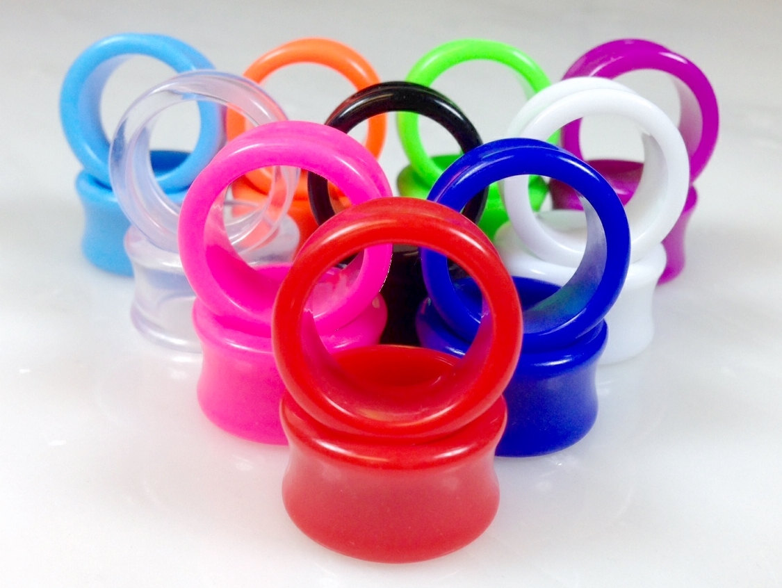 10 PAIR SET – Solid Color Ear Tunnels Plugs Gauges Earlets – up to size 30mm!