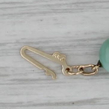 Green Shell Bead Strand Necklace 14k Gold Clasp 17.75″ 7.1mm-7.4mm