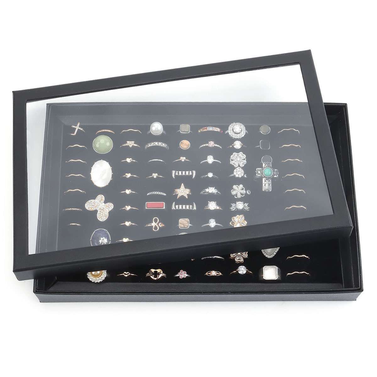 2Pack 100 Slots Jewelry Ring Display Organizer Tray Holder Earrings Storage Case