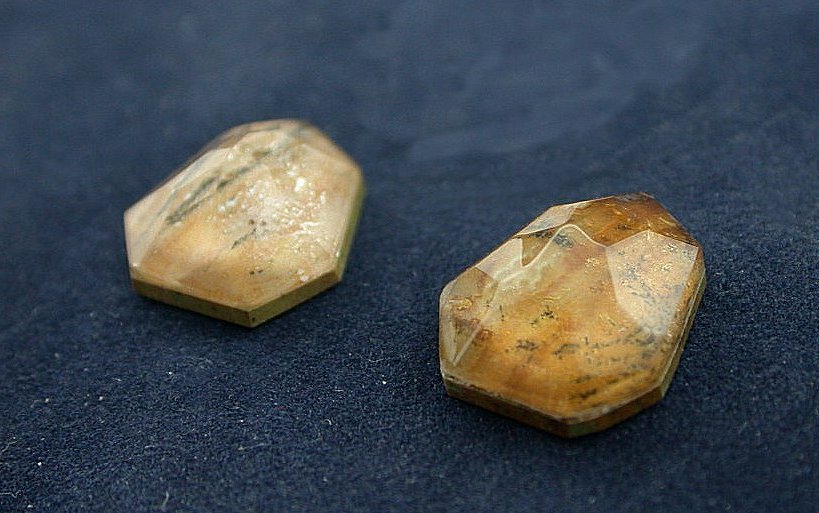 TWO 8mm x 7.5mm Kite Picture Jasper Quartz Doublet Top Facet Gemstone Cabochon
