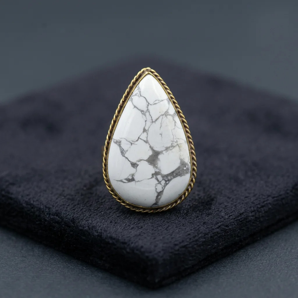 Natural White Howlite Brass Groove Cabochon Teardrop Gemstone Jewelry Making