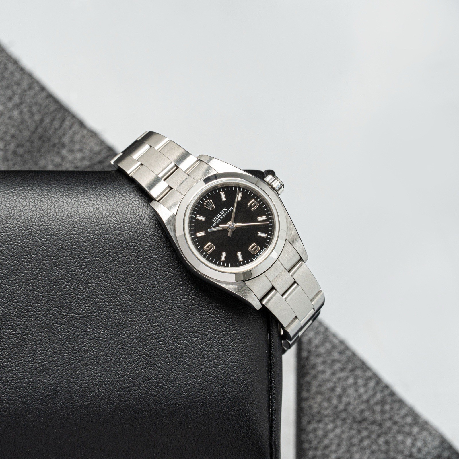 Rolex Oyster Perpetual 24mm BLACK Stainless Steel Oyster NO-HOLES Watch 76080