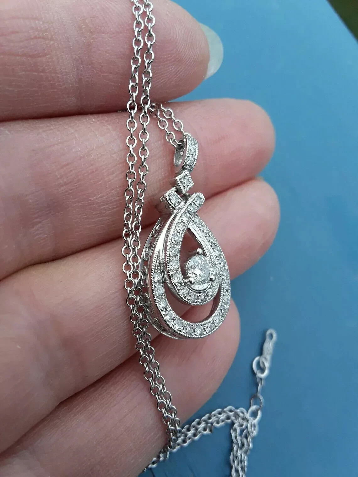 1.50Ct Round Cut VVS1D Diamond Teardrop Pendant 14k White Gold Finish Free Chain