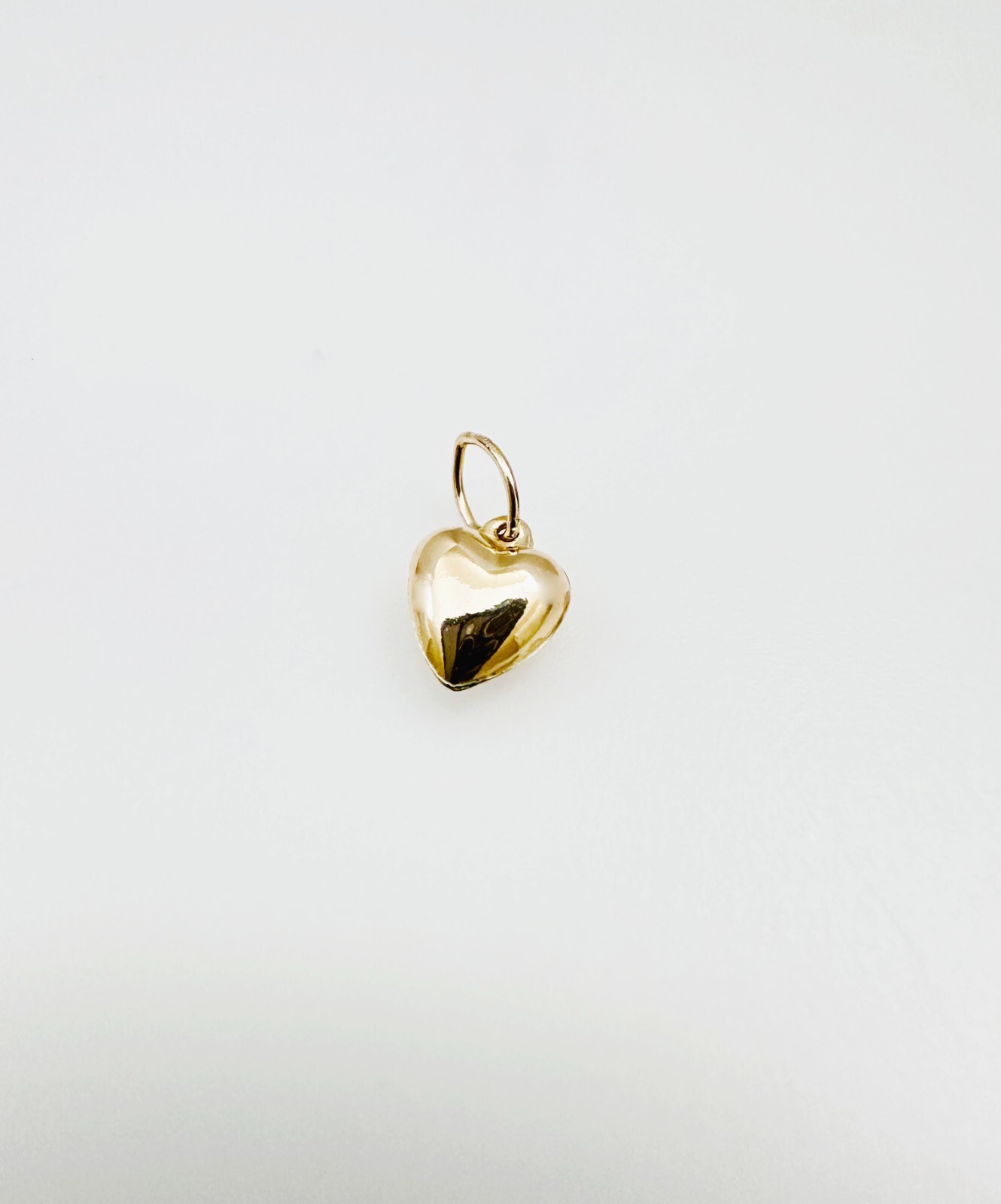 14K Solid Yellow Gold Mini / Petite Puffy Puffed Heart Charm Pendant 12.5x6mm