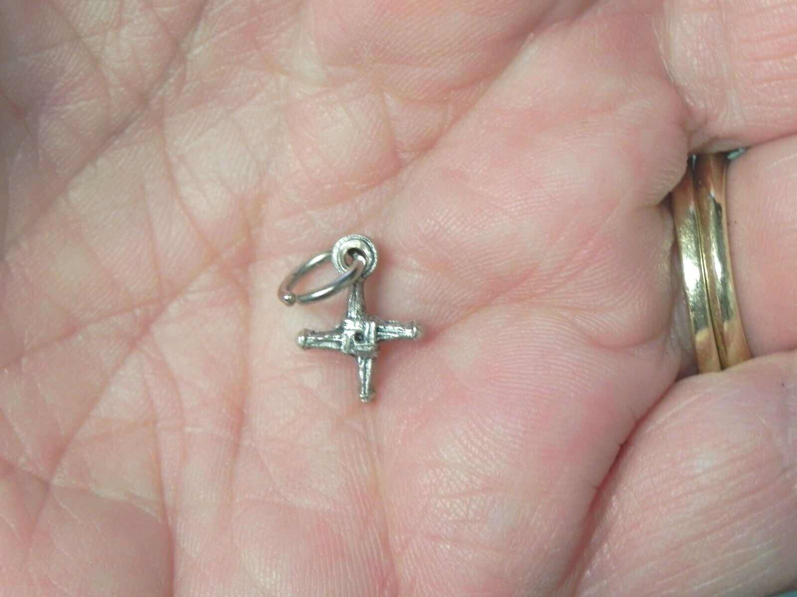 St Brigid Cross Charm TINY Irish Patron Saint Silver Tone Pewter Brigids Kildare