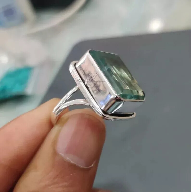 Handmade Aquamarine Gemstone 925 Sterling Silver Statement Ring All Size R30