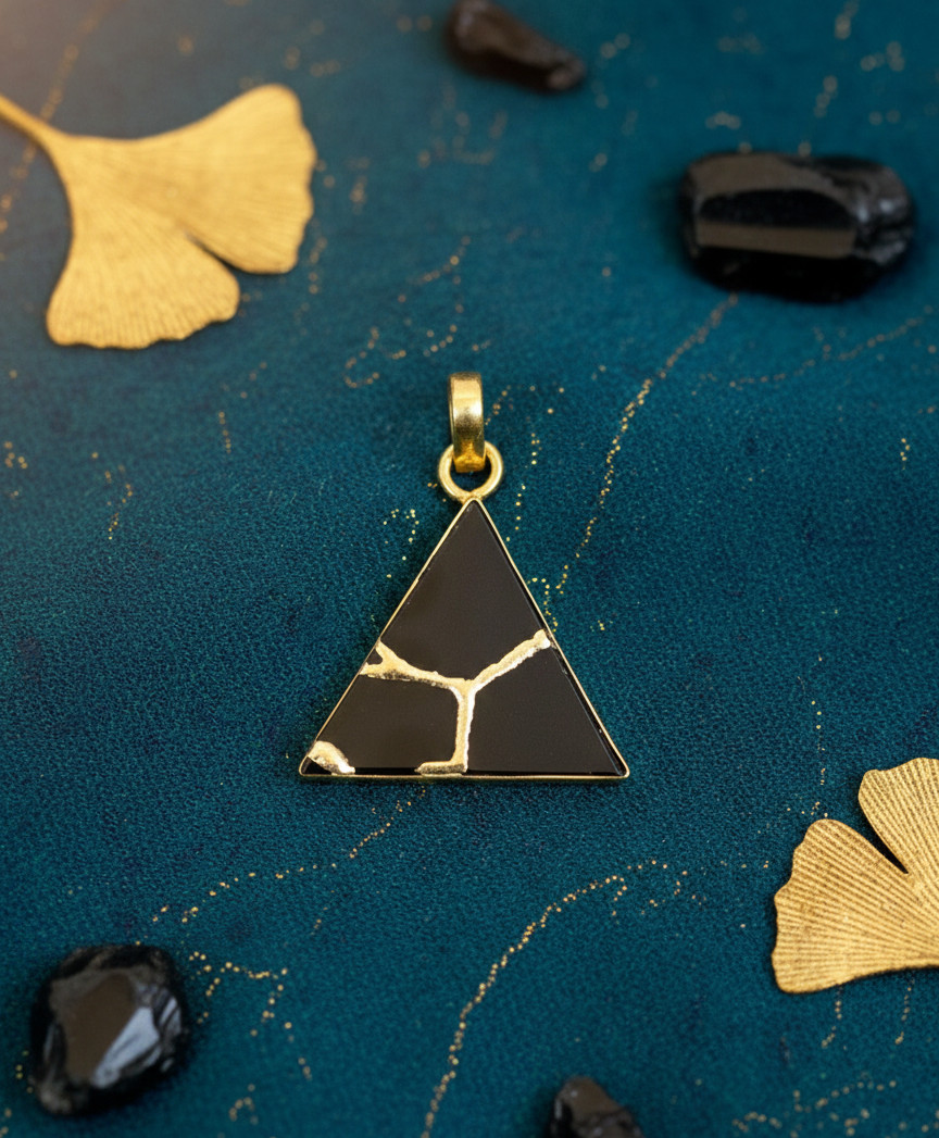 Broken Gemstone Black Onyx Repair Japanese Art Kintsugi Pendant Jewelry For Her