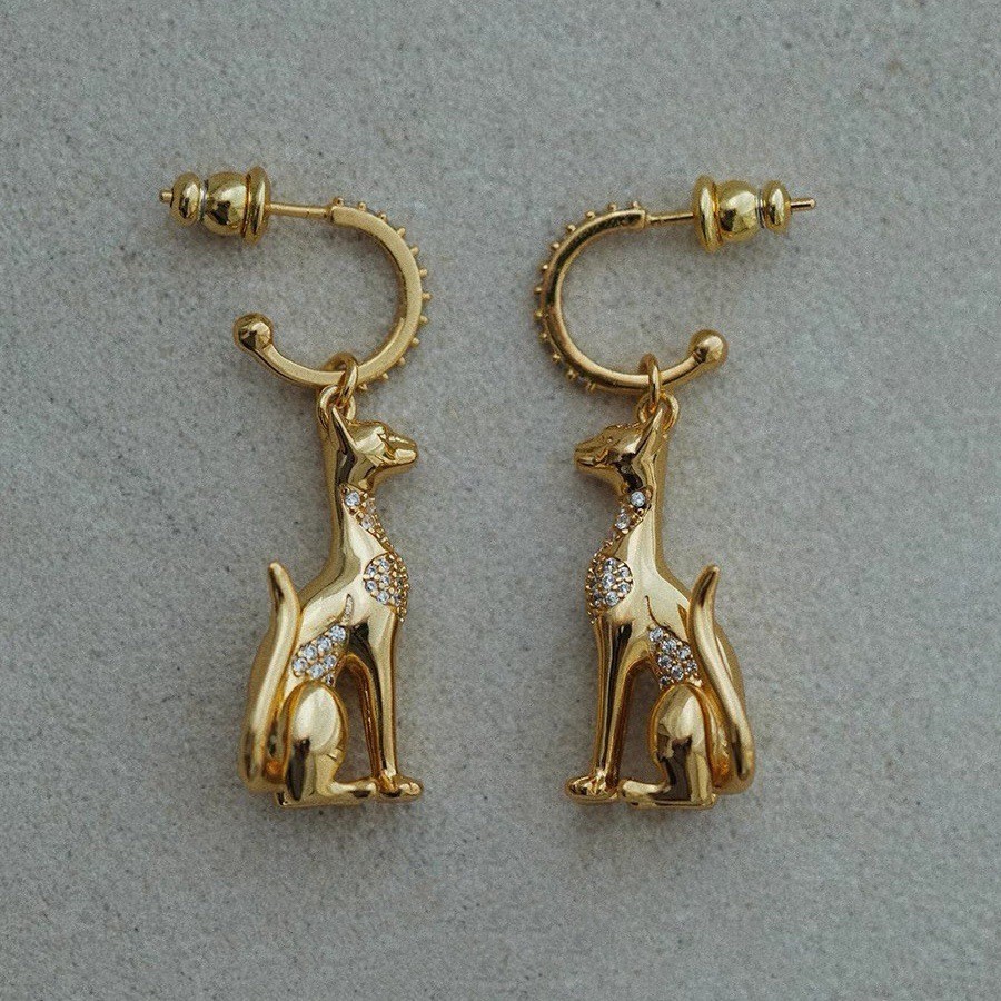 14K Gold Plated Egyptian Cat Fashion Charms Octopus Drop Dangle Hoop Earrings