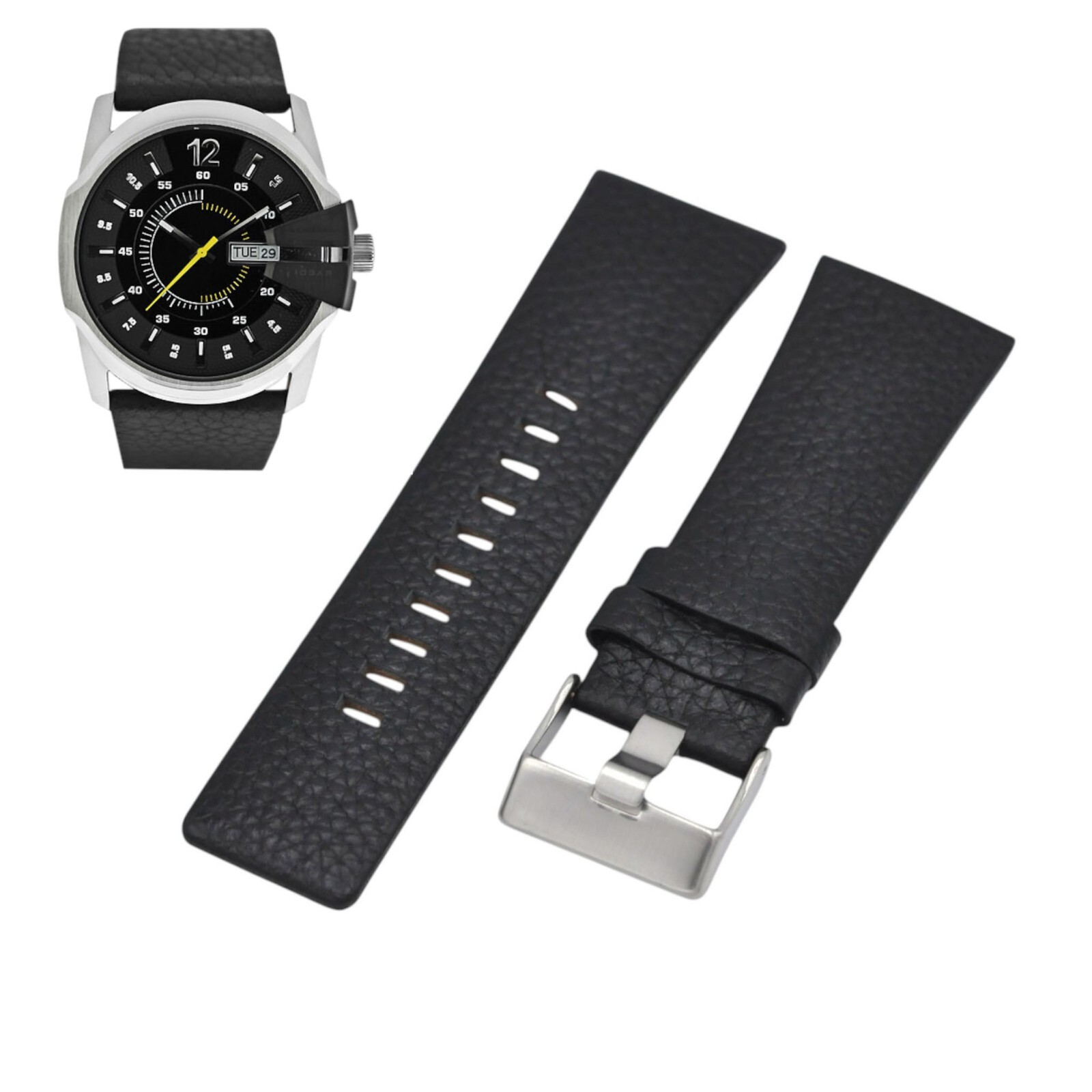 DZ1454 28mm Black Leather Watch Strap For Diesel