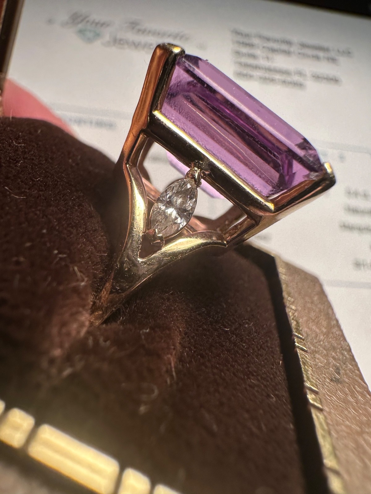 12.0 ct Amethyst and 0.40 ct Diamonds in 14k Yellow Gold Ring with Appraisal
