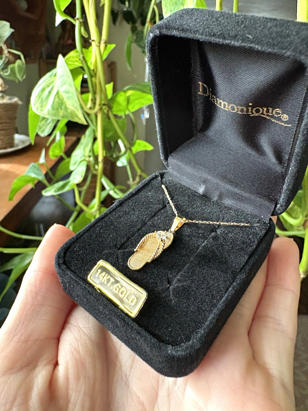Diamonique 14k Yellow Gold Flip Flop Pendant Necklace Diamond Cable 18in