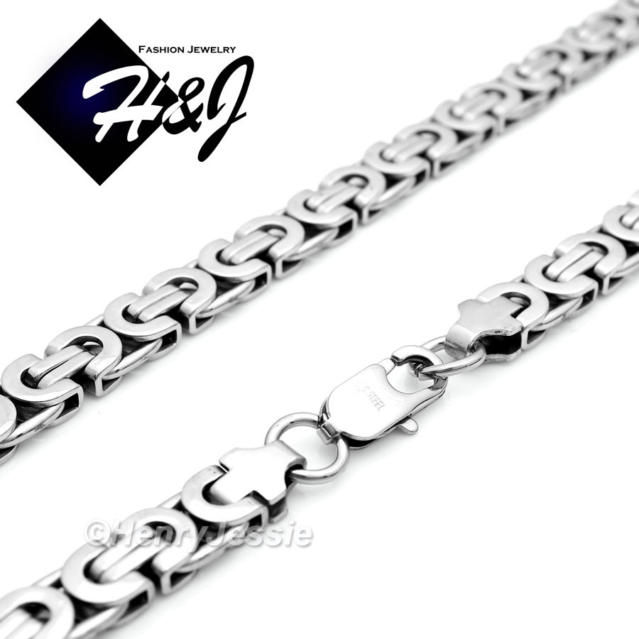 8.5″MEN’s Stainless Steel 8mm Silver Flat Byzantine Box Link Chain Bracelet