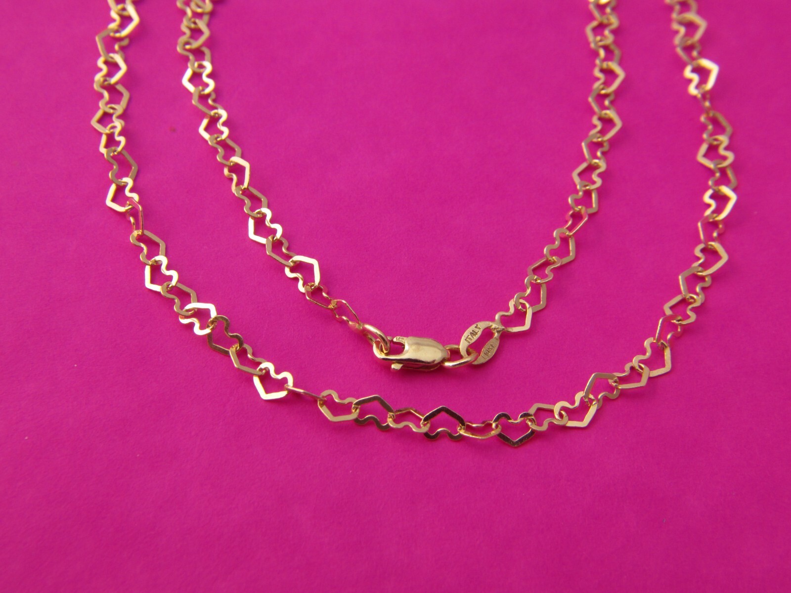 Solid 10K Yellow Gold 3mm Heart Chain Necklace Real 10kt gold Necklace