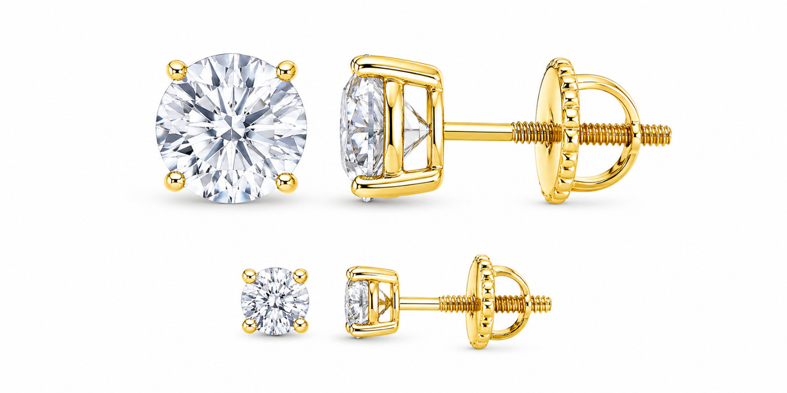 Moissanite Stud Earrings Princess Cut 925 Silver Gold Screw Back Unisex
