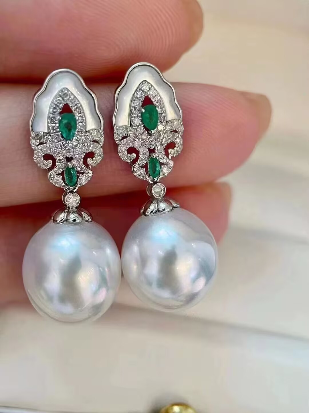 charming south sea 10-11mm white pearl dangle earring 925s(t)
