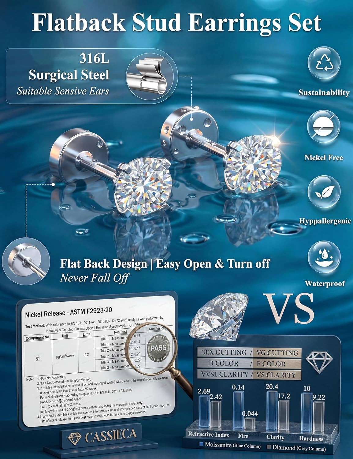 20G Cartilage Earring Stud for Women Men 316L Surgical Steel Flat Back Earrings