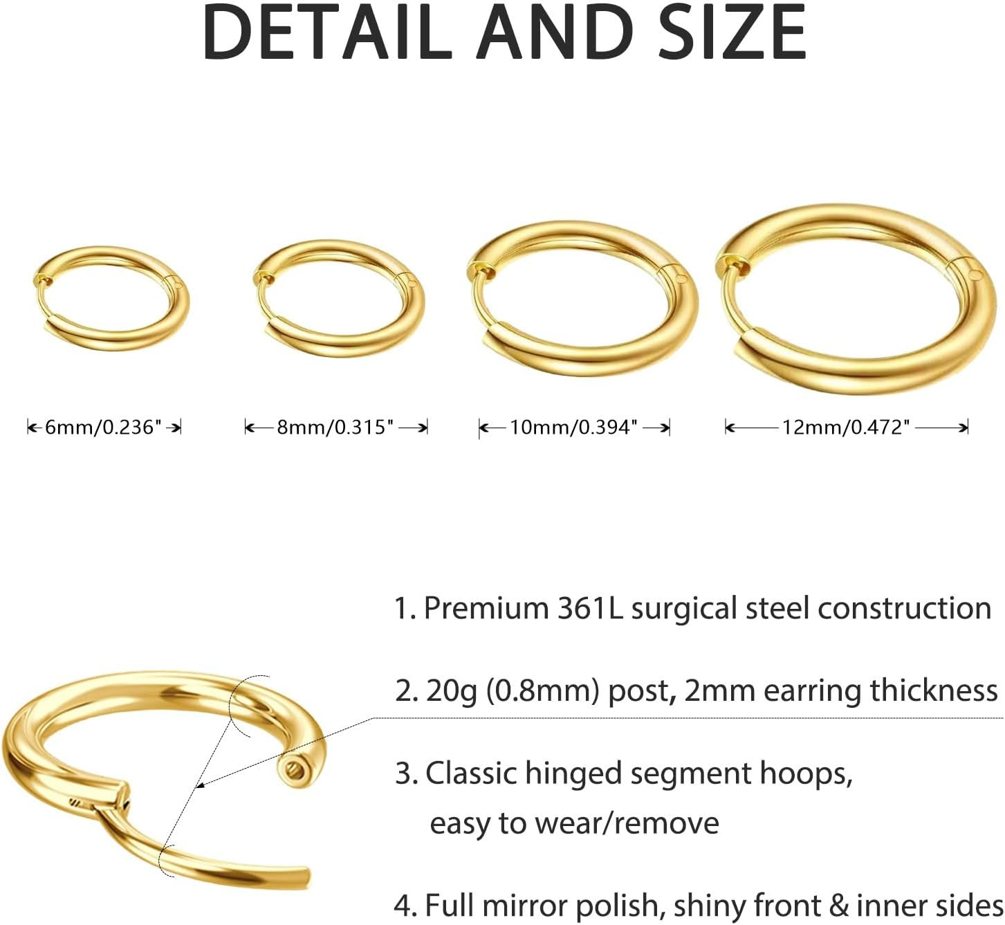 Small Gold Huggie Hoop Earrings Set for Women, 4 Pairs 14K Gold Plated Surgic…