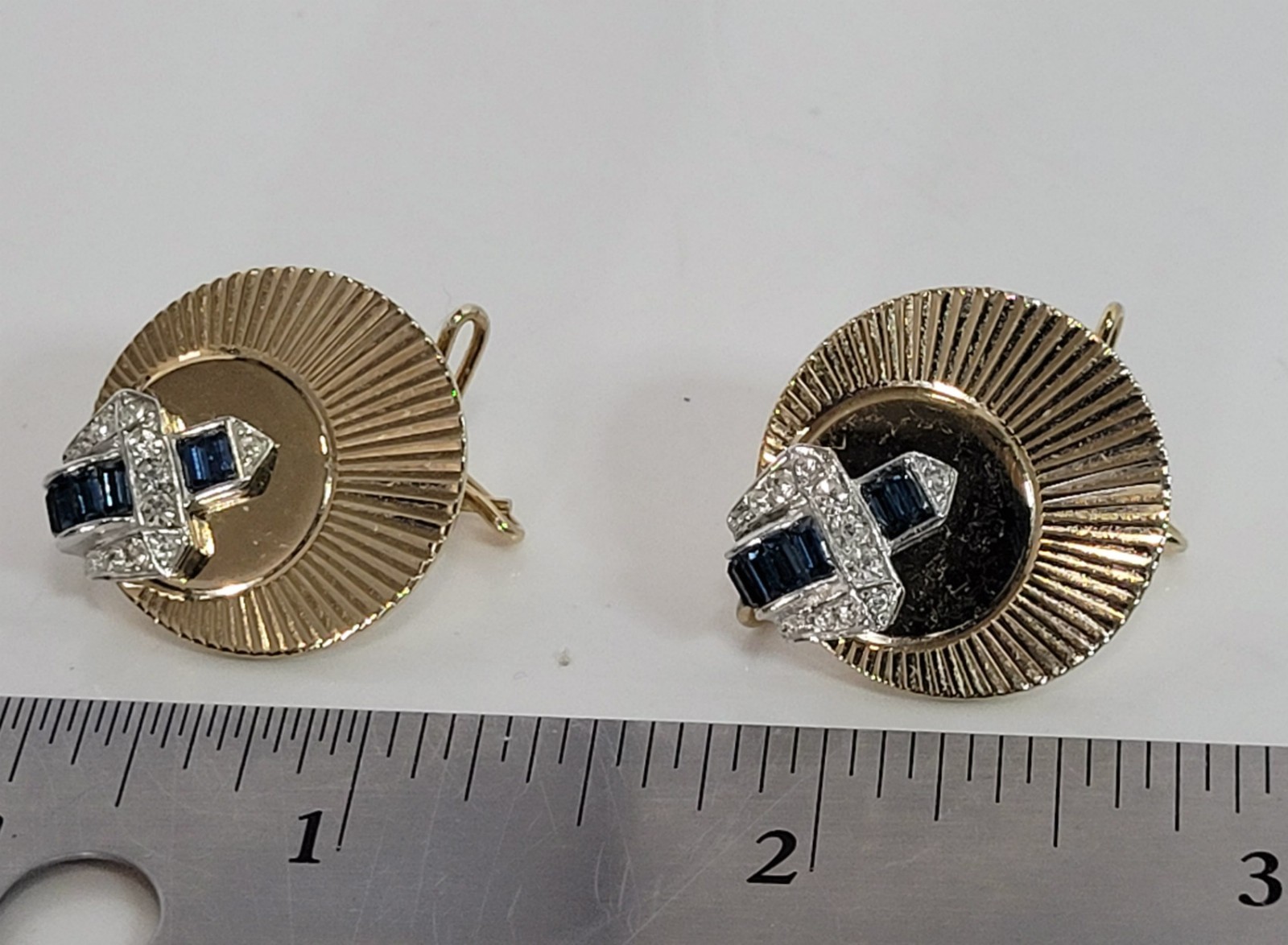 Boucher Rhinestone Earrings blue gold tone wingback vintage