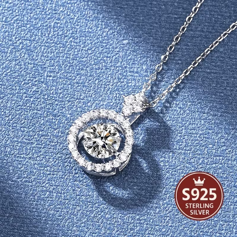 Dancing Stone Moissanite Necklace S925 Sterling Silver Pendant Heartbeat