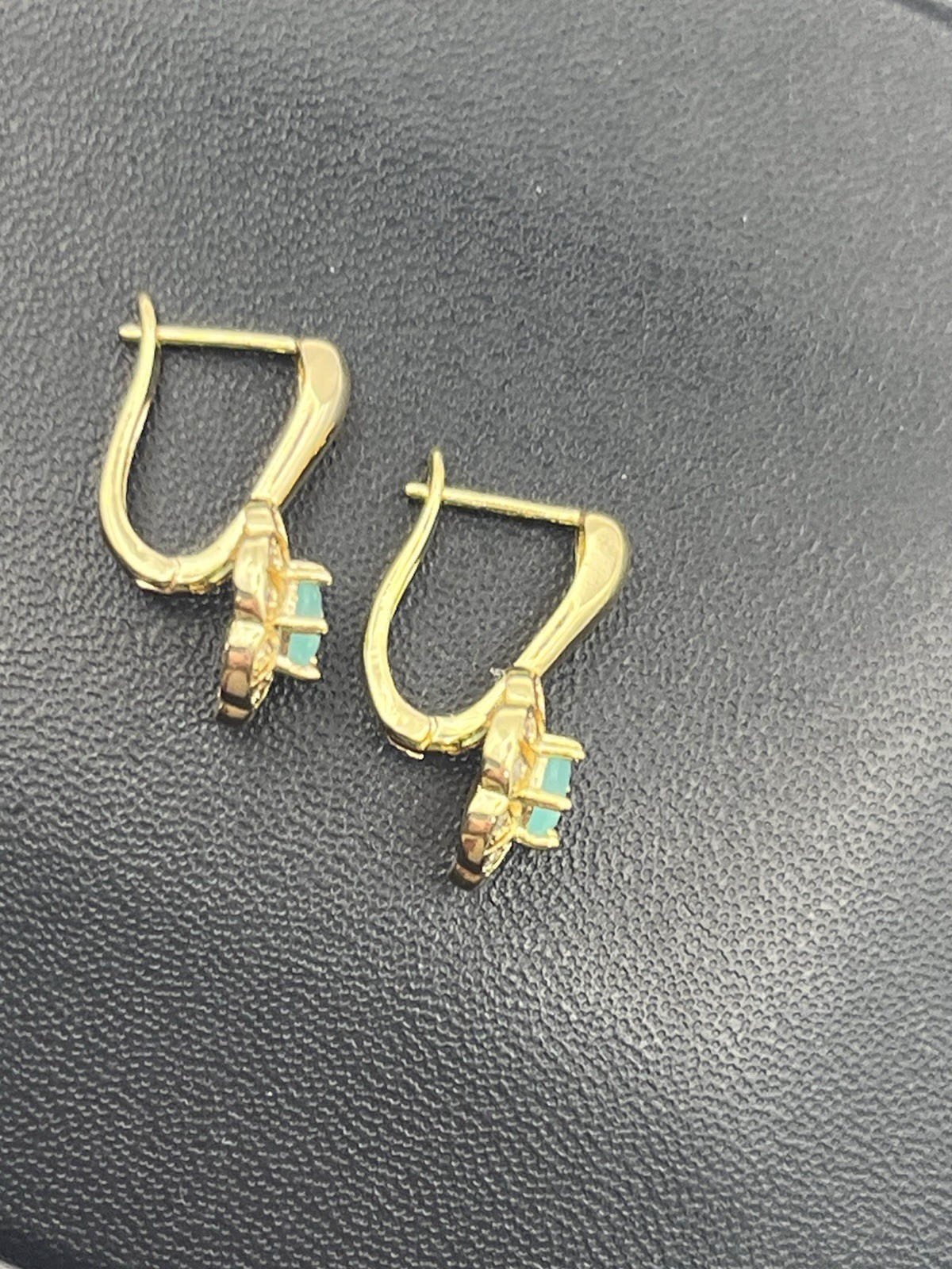 Pale blue green rhinestone gold tone flower cluster earrings