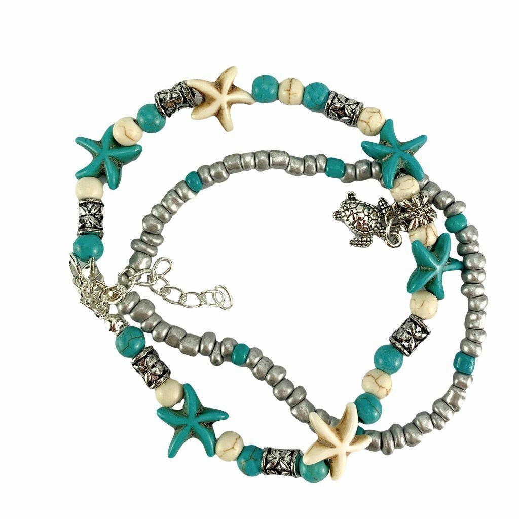 New Boho Ankle Bracelet Silver Tone Women Fashion Beaded Adjustable Beach Anklet