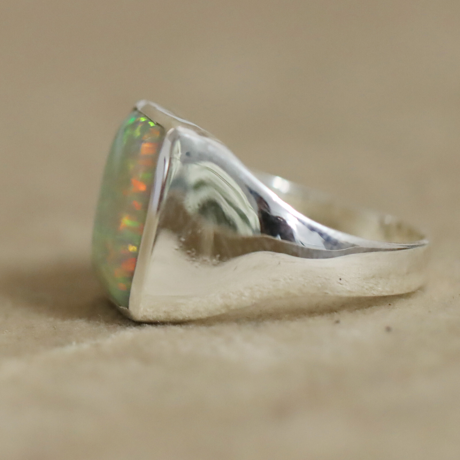 Rainbow Fire Opal Ring 925 Silver Ring Signet Mens Ring Wedding Ring