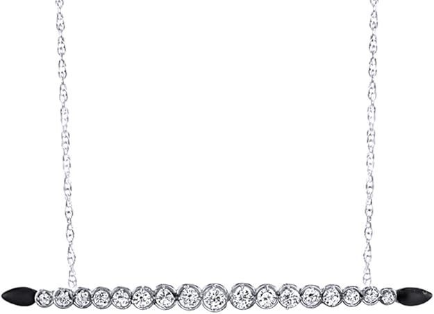 Black & White Cubic Zirconia Bar Pendant 18″ Necklace 925 Sterling Sliver