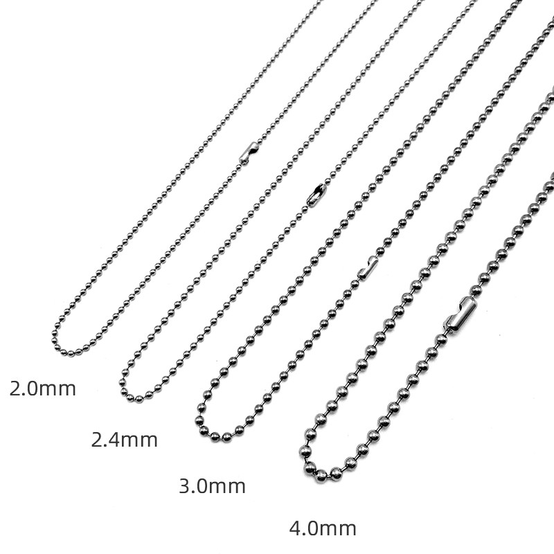 2mm 2.4mm 3mm 4mm Titanium Ball Beads Chain Necklace Anti-allergy 25.6” Unisex