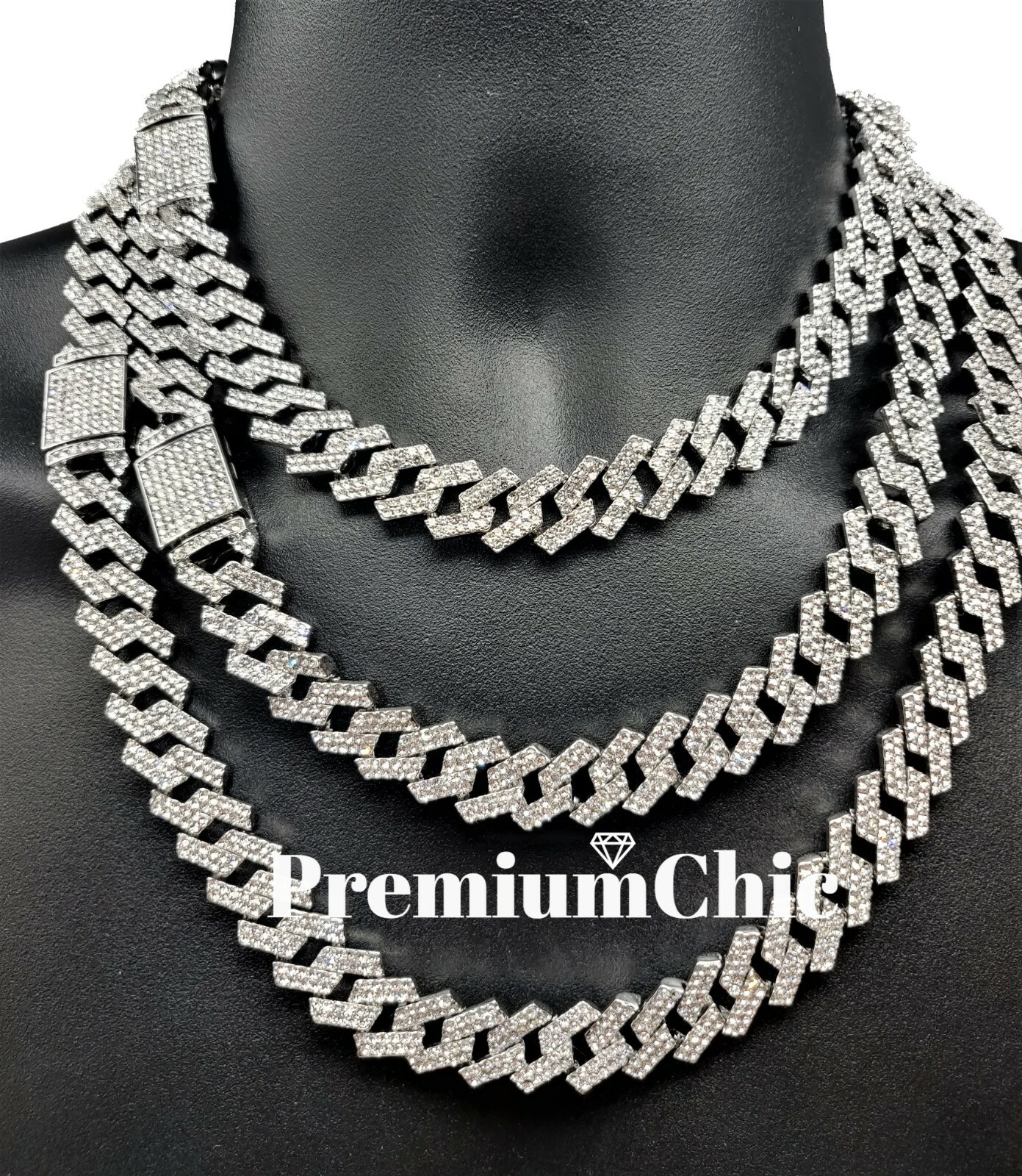 Miami Cuban Prong Designer Link Chain Necklace & Bracelet Plated CZ Jewelry SET
