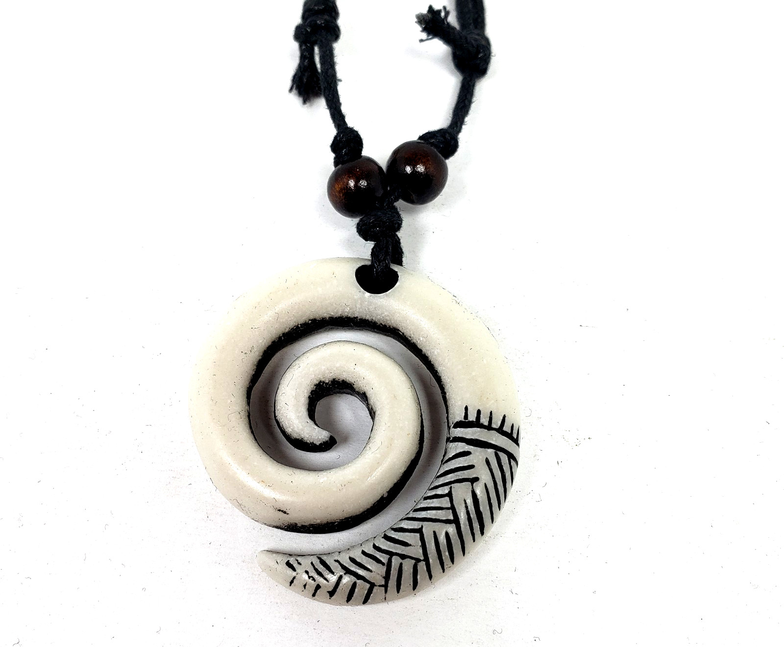 Vintage Adult Maori Koru Spiral Poly Tribal Adjustable Pendant Necklace 074