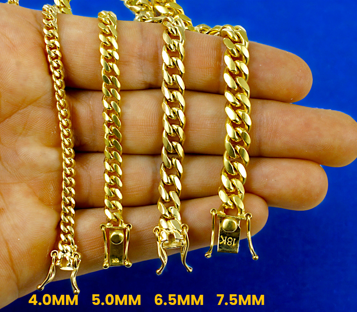 18K Yellow Gold SOLID Miami Cuban Link Chain Necklace Bracelet 3mm-7.5mm 7″-30″