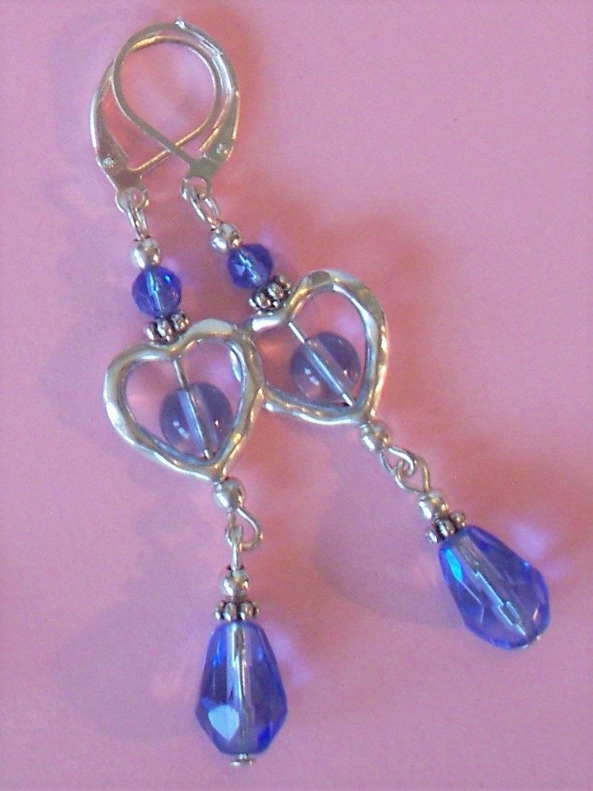 various BLUE CRYSTAL DANGLES Lever back handcrafted YOU CHOOSE